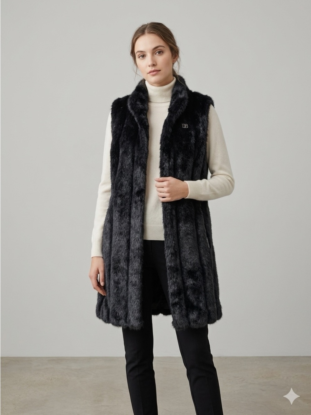 dennis basso Black Faux-Fur Long Vest